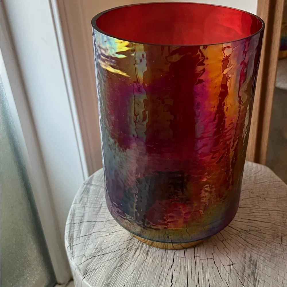 Pier 1 Imports Iridescent Glass Red and Gold Vase / candle holder